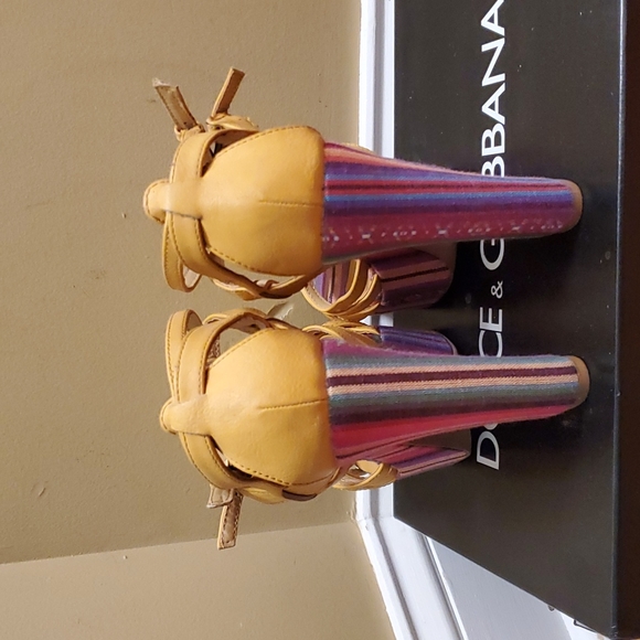 Yellow boho platform sandals wooden platform - Picture 4 of 8